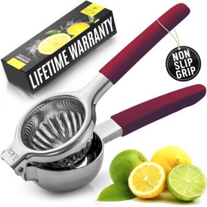 imageZulay Lemon Squeezer Stainless Steel with Premium Heavy Duty Solid Metal Squeezer Bowl and Food Grade Silicone Handles  Large Manual Citrus Press Juicer and Lime Squeezer Stainless Steel CranberryCranberry