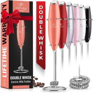 imageZulay Double Whisk Milk Frother Handheld Mixer  High Powered Frother For Coffee With Improved Motor  Electric Whisk Drink Mixer For Cappuccino Frappe Matcha ampamp More Twin Whisk Peaches N Cream