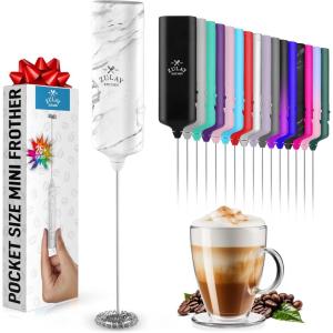 imageZulay Powerful Milk Frother Handheld Foam Maker for Lattes  Whisk Drink Mixer for Coffee Mini Foamer for Cappuccino Frappe Matcha Hot Chocolate by Milk Boss Candy GreenWhite Marble