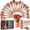 imageZulay Kitchen 10Piece Wooden Spoons for Cooking  Smooth Finish Teak Wooden Utensils for Cooking  Soft ComfortGrip Wood Spoons for Cooking  NonStick Wooden Cooking Utensils  Wooden Spoon Sets30 Piece SetGift Box