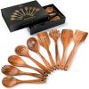 imageZulay Kitchen 10Piece Wooden Spoons for Cooking  Smooth Finish Teak Wooden Utensils for Cooking  Soft ComfortGrip Wood Spoons for Cooking  NonStick Wooden Cooking Utensils  Wooden Spoon SetsWooden Cooking Utensils