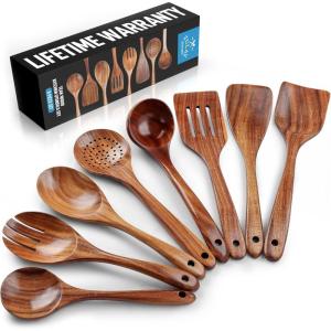 imageZulay Kitchen 10Piece Wooden Spoons for Cooking  Smooth Finish Teak Wooden Utensils for Cooking  Soft ComfortGrip Wood Spoons for Cooking  NonStick Wooden Cooking Utensils  Wooden Spoon Sets8Piece Set