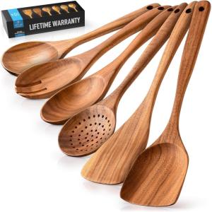 imageZulay Kitchen 10Piece Wooden Spoons for Cooking  Smooth Finish Teak Wooden Utensils for Cooking  Soft ComfortGrip Wood Spoons for Cooking  NonStick Wooden Cooking Utensils  Wooden Spoon Sets6 Piece Set