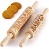 imageZulay Set of 2 Embossed Rolling Pin  Wooden Carved Christmas Rolling Pin  Large ampamp Small Rolling Pins With Designs For Baking  Deep Engraved Rolling Pin with Reindeer Christmas Pattern Design