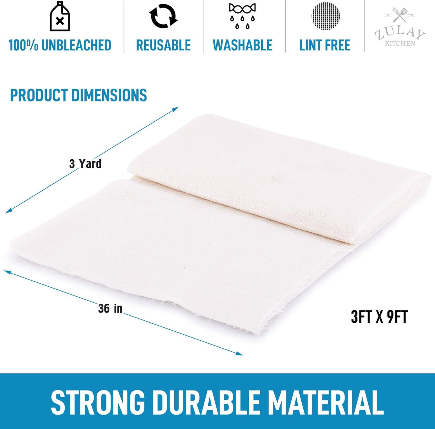 imageZulay Grade 90 Cheesecloth  Unbleached ampamp Reusable Ultra Fine Cheese Cloths  Pure Cotton Food Grade Cloths For Cooking Straining Basting Making Cheese Decoration and More 2 Yard3 yard