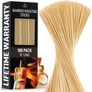 imageZulay 100 Pack Bamboo Wooden Skewers  175quot Marshmallow Roasting Sticks ampamp Barbeque Skewers For Campfire  Authentic Bamboo Sticks ampamp Smores Sticks For Grilling Hotdogs Kabobs BBQ ampamp More10 Inch
