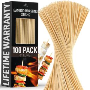 imageZulay 100 Pack Bamboo Wooden Skewers  175quot Marshmallow Roasting Sticks ampamp Barbeque Skewers For Campfire  Authentic Bamboo Sticks ampamp Smores Sticks For Grilling Hotdogs Kabobs BBQ ampamp More6 Inch
