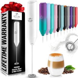 imageZulay Kitchen Powerful Milk Frother Wand  Mini Milk Frother Handheld Stainless Steel  Battery Operated Drink Mixer for Coffee Lattes Cappuccino Matcha  Froth Mate Milk Frother Gift  WhiteBlizzard White