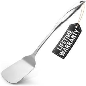 imageZulay Kitchen Stainless Steel Slotted Serving Spoon  Large Frying Spoon Skimmer  Durable Utensil with Ergonomic Easy to Use Handle  Easy to Clean Perfect for at Home Cooks ampamp Chefs  145Solid Turner