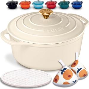 imageZulay Kitchen 6 Quart Enameled Cast Iron Dutch Oven with Lid  Premium Durability ampamp Oven Safe up to 500F  Heavy Duty Cookware Perfect for Bread Baking Stews Braising ampamp Roasting  RedIvory