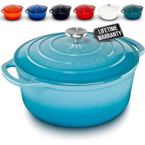 imageZulay Kitchen 6 Quart Enameled Cast Iron Dutch Oven with Lid  Premium Durability ampamp Oven Safe up to 500F  Heavy Duty Cookware Perfect for Bread Baking Stews Braising ampamp Roasting  RedTurquoise