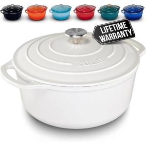 imageZulay Kitchen 6 Quart Enameled Cast Iron Dutch Oven with Lid  Premium Durability ampamp Oven Safe up to 500F  Heavy Duty Cookware Perfect for Bread Baking Stews Braising ampamp Roasting  RedPearl White