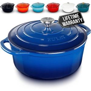 imageZulay Kitchen 6 Quart Enameled Cast Iron Dutch Oven with Lid  Premium Durability ampamp Oven Safe up to 500F  Heavy Duty Cookware Perfect for Bread Baking Stews Braising ampamp Roasting  RedSapphire Blue