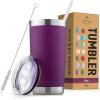 imageZulay 12 oz Insulated Coffee Mug with Lid  Stainless Steel Camping Mug Tumbler with Handle  Double Wall Vacuum Duracoated Insulated Mug For Travel Camping Office Outdoor SilverPlum