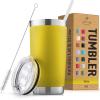 imageZulay 12 oz Insulated Coffee Mug with Lid  Stainless Steel Camping Mug Tumbler with Handle  Double Wall Vacuum Duracoated Insulated Mug For Travel Camping Office Outdoor SilverYellow