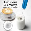 imageZulay Kitchen Lux Rechargeable Milk Frother Handheld  Powerful 2Speed Motor Fully Waterproof 2000mAh Battery  Drink Mixer For Latte Cappuccino Matcha Protein Powder  BlackMetallic Blue