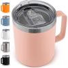 imageZulay 12 oz Insulated Coffee Mug with Lid  Stainless Steel Camping Mug Tumbler with Handle  Double Wall Vacuum Duracoated Insulated Mug For Travel Camping Office Outdoor SilverPink