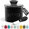 imageZulay Kitchen Butter Crock With Lid ampamp Spreader Knife for Countertop  Ceramic French Butter Dish Keeper For Fresh ampamp Spreadable Butter  WhiteBlack