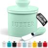 imageZulay Kitchen Butter Crock With Lid ampamp Spreader Knife for Countertop  Ceramic French Butter Dish Keeper For Fresh ampamp Spreadable Butter  WhiteMint