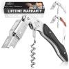 imageZulay Kitchen Corkscrew Wine Opener  Premium 420 Stainless Steel ampamp Rosewood Wine Bottle Opener  Double Hinged Opener with Foil Cutter ampamp Cap Remover  RosewoodEbony Wood
