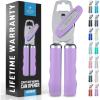 imageZulay Kitchen Heavy Duty Stainless Steel Can Opener Manual with Bottle Opener  Rust Proof Manual Can Opener With Turn Knob ampamp Soft Grip Handles  BlackLavender
