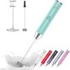 imageZulay Kitchen Lux Rechargeable Milk Frother Handheld  Powerful 2Speed Motor Fully Waterproof 2000mAh Battery  Drink Mixer For Latte Cappuccino Matcha Protein Powder  BlackSky Blue
