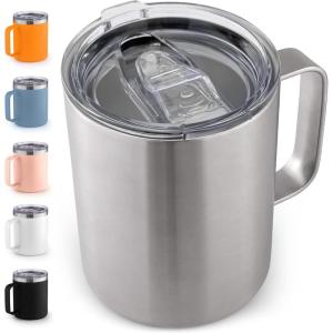 imageZulay 12 oz Insulated Coffee Mug with Lid  Stainless Steel Camping Mug Tumbler with Handle  Double Wall Vacuum Duracoated Insulated Mug For Travel Camping Office Outdoor SilverSilver