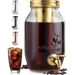 imageZulay Kitchen 1 Gallon Cold Brew Coffee Maker  Large Iced Tea ampamp Cold Brew Pitcher with ExtraThick Glass ampamp Stainless Steel Infuser  Cold Brew Coffee Maker with Airtight Lid ampamp Spout SilverGold