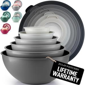 imageZulay Kitchen 12 Piece Plastic Mixing Bowls with LeakProof Lids Set  Microwave and Freezer Safe Kitchen Mixing Bowls for Preparing Serving and Storing  Large Nesting Bowls Blue OmbreGraphite Gray
