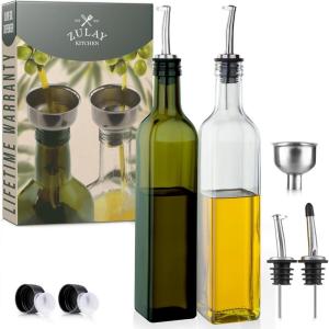 imageZulay Kitchen 17oz Olive Oil Dispenser Bottle  Glass Oil Cruet with Spout Funnel ampamp Pourers EasyPour Decanter for Kitchen Cooking and Serving GreenClear  Green