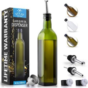 imageZulay Kitchen 17oz Olive Oil Dispenser Bottle  Glass Oil Cruet with Spout Funnel ampamp Pourers EasyPour Decanter for Kitchen Cooking and Serving GreenGreen