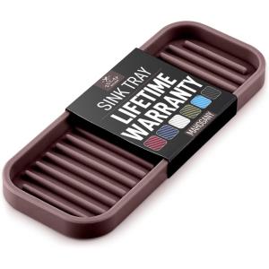 imageZulay Kitchen 9x35 Silicone Sponge Holder for Kitchen Sink  Flexible Multipurpose Soap Tray  Sink Organizer for Kitchen Bathroom Makeup Trinkets ampamp More GrayDark Mahogany