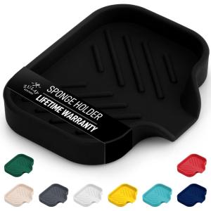 imageZulay Kitchen 9x35 Silicone Sponge Holder for Kitchen Sink  Flexible Multipurpose Soap Tray  Sink Organizer for Kitchen Bathroom Makeup Trinkets ampamp More GrayBlack