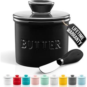 imageZulay Kitchen Butter Crock With Lid ampamp Spreader Knife for Countertop  Ceramic French Butter Dish Keeper For Fresh ampamp Spreadable Butter  WhiteBlack