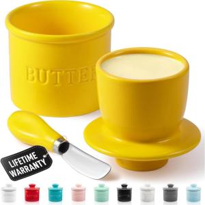 imageZulay Kitchen Butter Crock With Lid ampamp Spreader Knife for Countertop  Ceramic French Butter Dish Keeper For Fresh ampamp Spreadable Butter  WhiteYellow