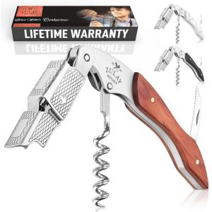 imageZulay Kitchen Corkscrew Wine Opener  Premium 420 Stainless Steel ampamp Rosewood Wine Bottle Opener  Double Hinged Opener with Foil Cutter ampamp Cap Remover  RosewoodRosewood