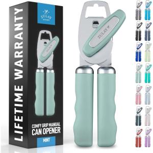 imageZulay Kitchen Heavy Duty Stainless Steel Can Opener Manual with Bottle Opener  Rust Proof Manual Can Opener With Turn Knob ampamp Soft Grip Handles  BlackMint