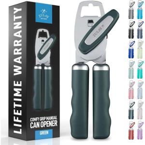 imageZulay Kitchen Heavy Duty Stainless Steel Can Opener Manual with Bottle Opener  Rust Proof Manual Can Opener With Turn Knob ampamp Soft Grip Handles  BlackGreen