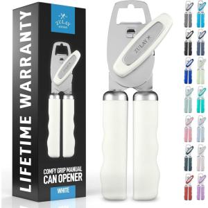 imageZulay Kitchen Heavy Duty Stainless Steel Can Opener Manual with Bottle Opener  Rust Proof Manual Can Opener With Turn Knob ampamp Soft Grip Handles  BlackWhite