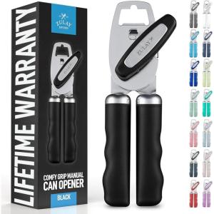 imageZulay Kitchen Heavy Duty Stainless Steel Can Opener Manual with Bottle Opener  Rust Proof Manual Can Opener With Turn Knob ampamp Soft Grip Handles  BlackBlack