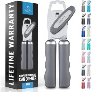 imageZulay Kitchen Heavy Duty Stainless Steel Can Opener Manual with Bottle Opener  Rust Proof Manual Can Opener With Turn Knob ampamp Soft Grip Handles  BlackGray