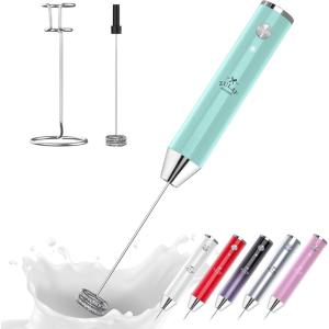 imageZulay Kitchen Lux Rechargeable Milk Frother Handheld  Powerful 2Speed Motor Fully Waterproof 2000mAh Battery  Drink Mixer For Latte Cappuccino Matcha Protein Powder  BlackSky Blue