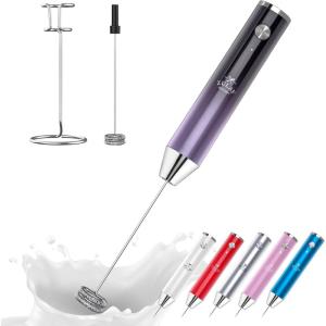 imageZulay Kitchen Lux Rechargeable Milk Frother Handheld  Powerful 2Speed Motor Fully Waterproof 2000mAh Battery  Drink Mixer For Latte Cappuccino Matcha Protein Powder  BlackBlack Purple