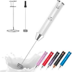 imageZulay Kitchen Lux Rechargeable Milk Frother Handheld  Powerful 2Speed Motor Fully Waterproof 2000mAh Battery  Drink Mixer For Latte Cappuccino Matcha Protein Powder  BlackWhite