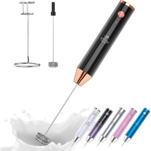 imageZulay Kitchen Lux Rechargeable Milk Frother Handheld  Powerful 2Speed Motor Fully Waterproof 2000mAh Battery  Drink Mixer For Latte Cappuccino Matcha Protein Powder  BlackBlack Copper