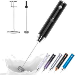 imageZulay Kitchen Lux Rechargeable Milk Frother Handheld  Powerful 2Speed Motor Fully Waterproof 2000mAh Battery  Drink Mixer For Latte Cappuccino Matcha Protein Powder  BlackBlack