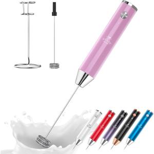 imageZulay Kitchen Lux Rechargeable Milk Frother Handheld  Powerful 2Speed Motor Fully Waterproof 2000mAh Battery  Drink Mixer For Latte Cappuccino Matcha Protein Powder  BlackPink