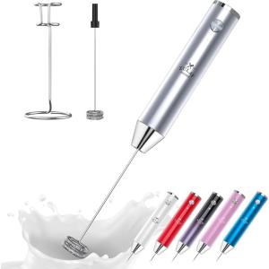 imageZulay Kitchen Lux Rechargeable Milk Frother Handheld  Powerful 2Speed Motor Fully Waterproof 2000mAh Battery  Drink Mixer For Latte Cappuccino Matcha Protein Powder  BlackSilver