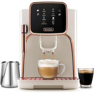 imageZulay Kitchen Magia Clasica  Fully Automatic Espresso Machine With Grinder  Touch Screen Coffee Maker With OneTouch Operation  Milk Foam System For Latte Cappuccino Macchiato  BlackCream Copper