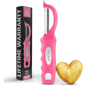 imageZulay Kitchen Premium Vegetable Peeler for Kitchen  Swivel Peeler with Razor Sharp Stainless Steel Blades ampamp Strong Ergonomic Handle  Dishwasher Safe Easy To Use with Blemish Remover  BlackSalmon Pink
